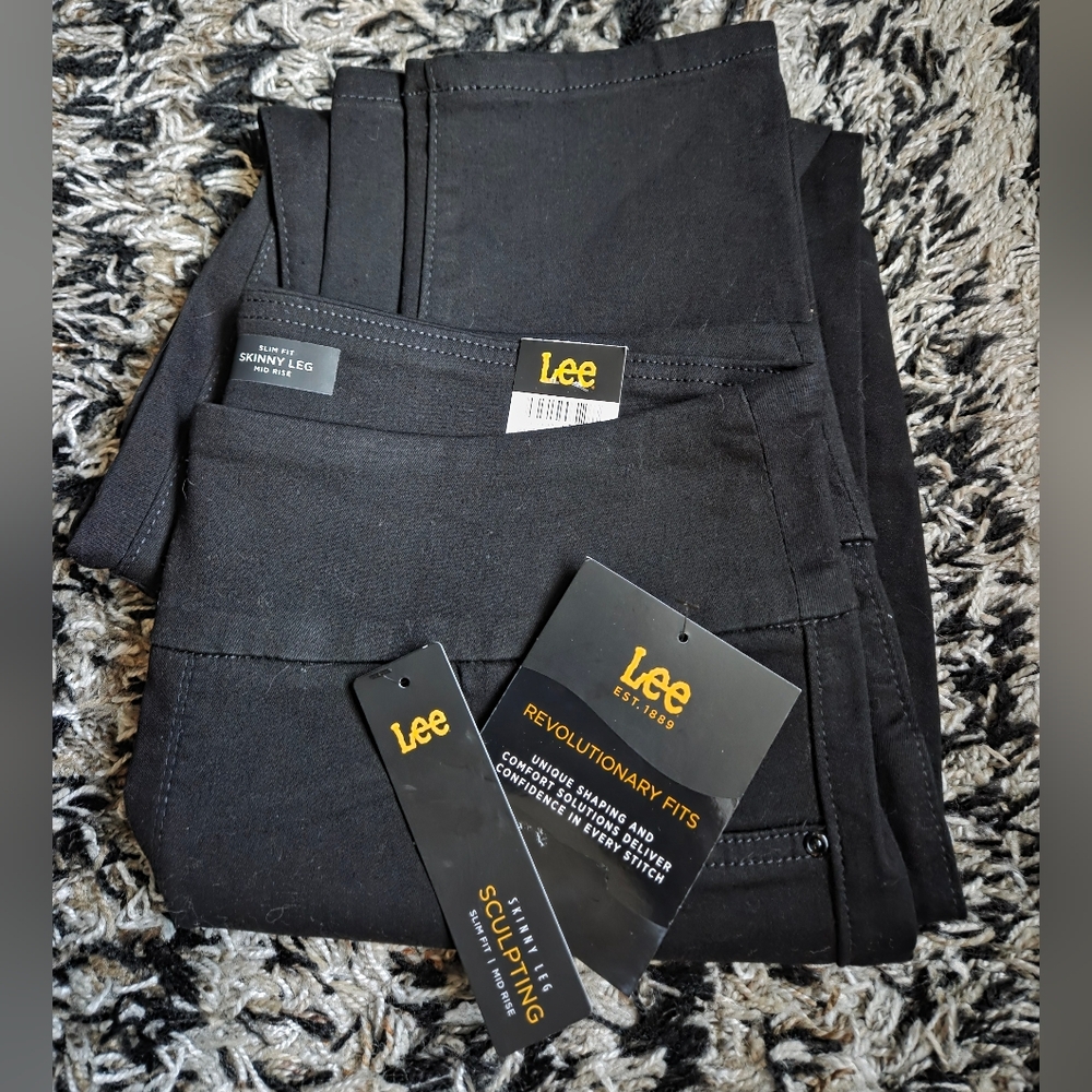 NWT Lee skinny pants stretch jeans mid rise black size 14 long